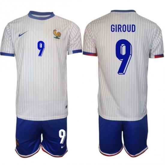 Men France 9 Olivier Giroud White 2024 25 Away Soccer Jersey Suit